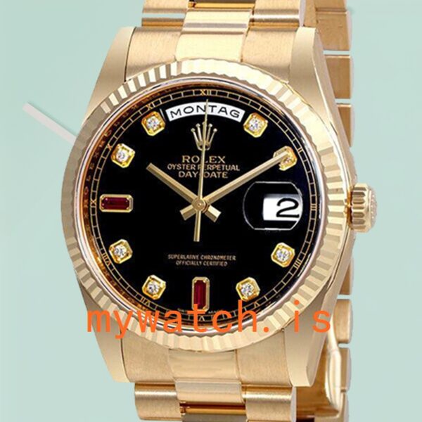 Rolex Day-Date Ladies 118238BKDRP 36mm Automatic Yellow Gold-tone: Genuine vs. Replica